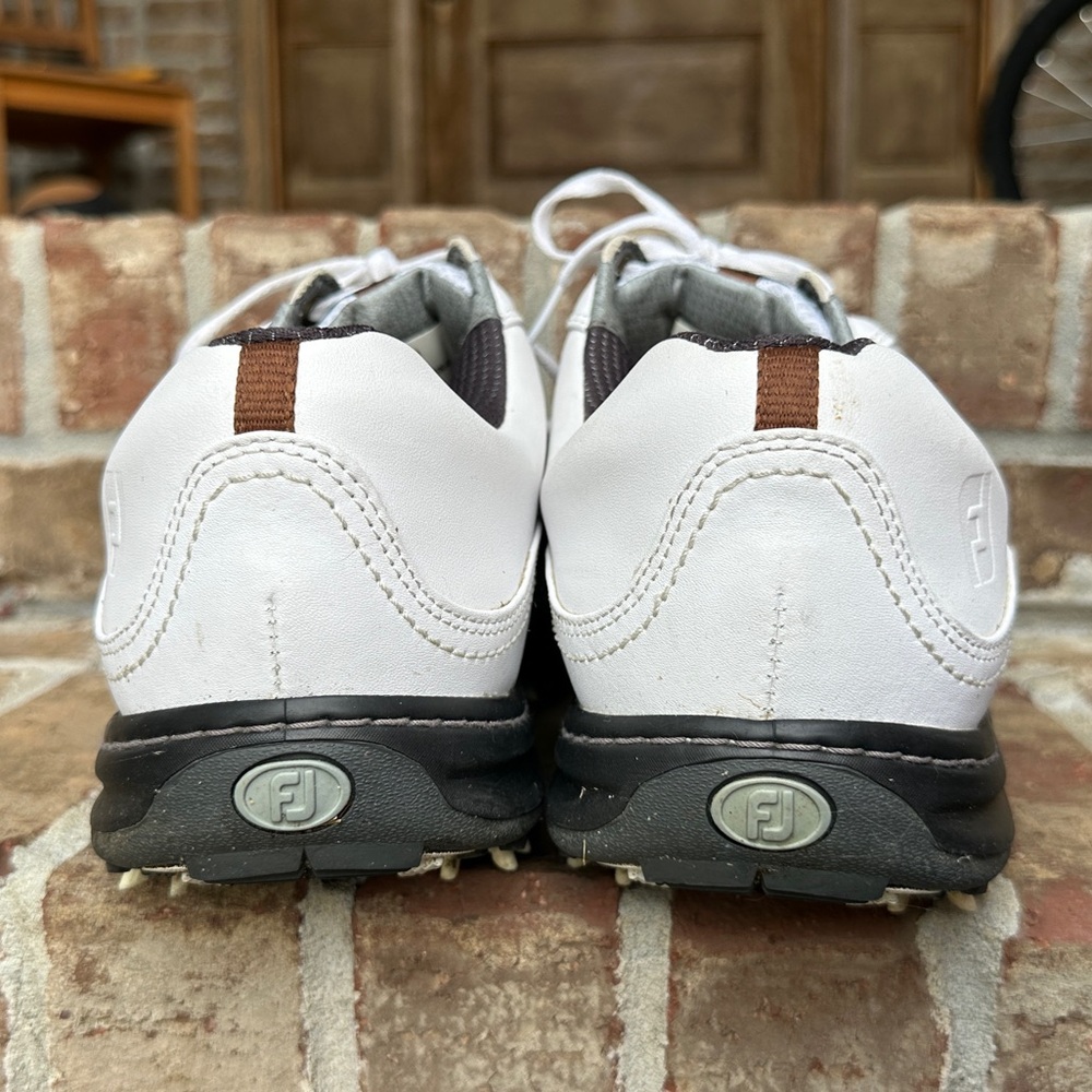 FJ FootJoy Men's Contour Leather Golf Shoes White Black Brown Size 12 Extra Wide - Picture 8 of 11